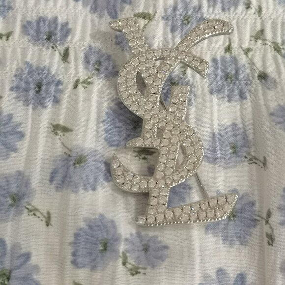 Yves Saint Laurent Ysl Silver Brooch Inlaid With Diamonds - Picture 4 of 6